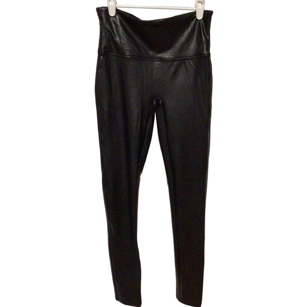 SPANX ~ Black High Waist Faux Leather Leggings ~ Size Medium